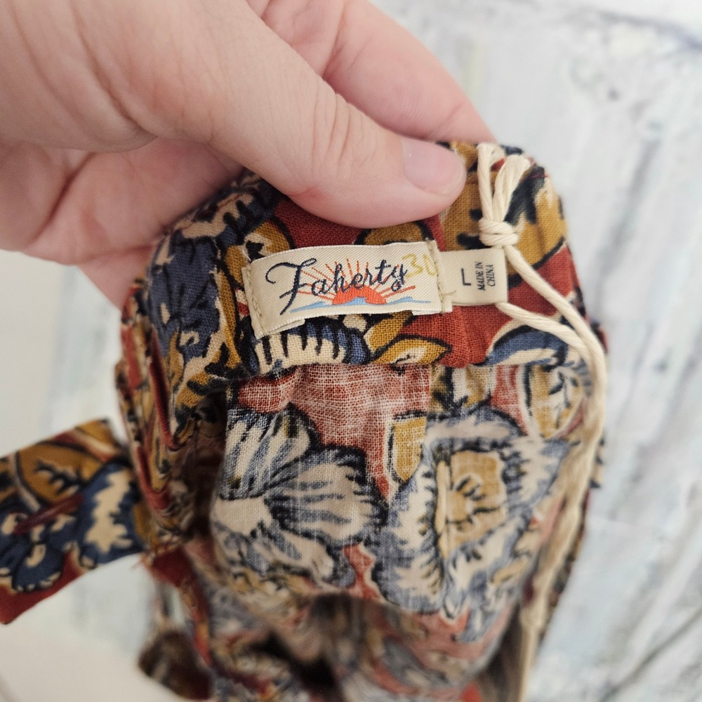 NWT FAHERTY Pacifica Linen Tank Top Red Desert Bloom Floral Print Size L $128 - Picture 3 of 8